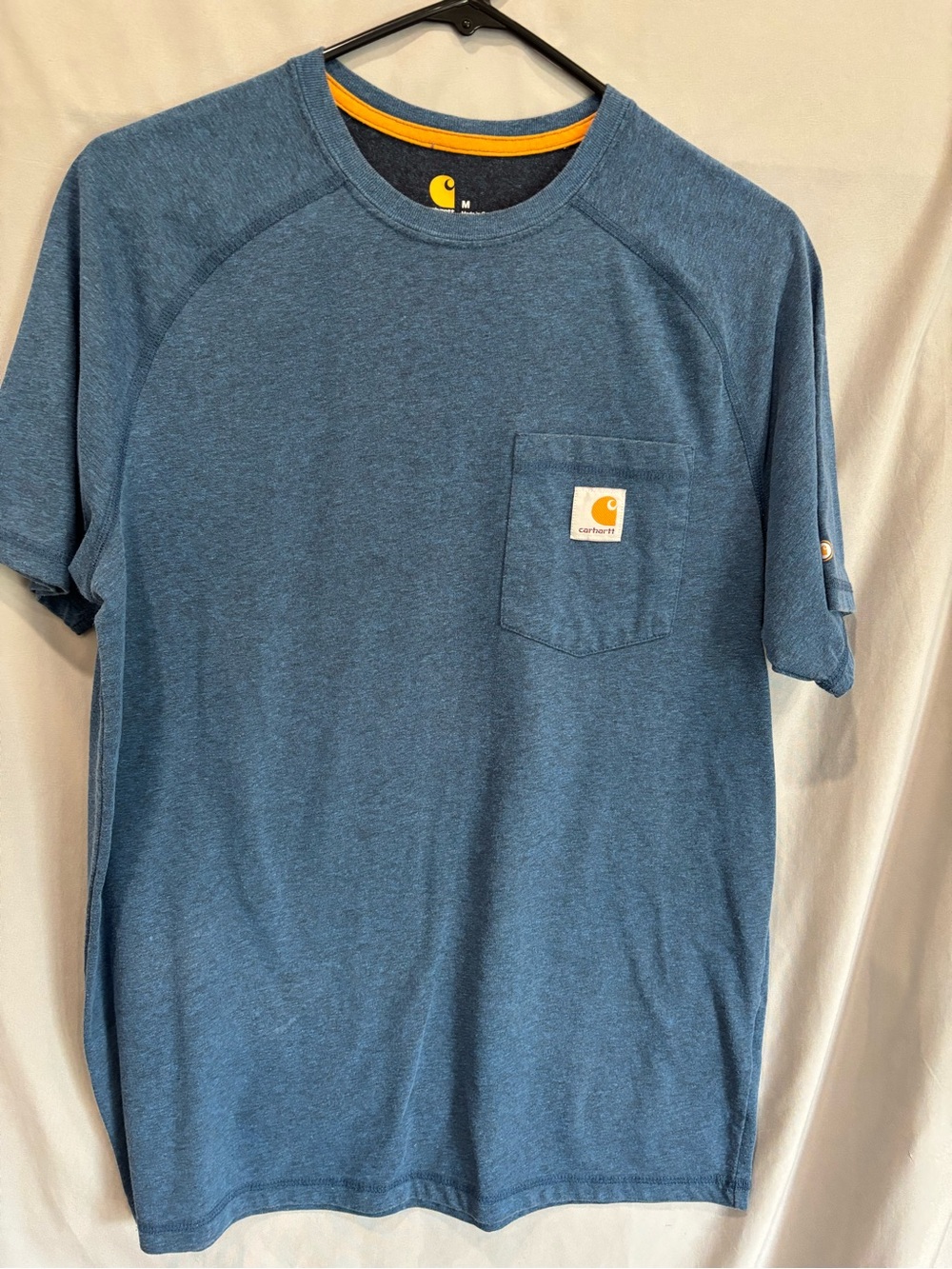 Carhartt Men’s Heather Blue Pocket Short Sleeve Tee with Gold Accent